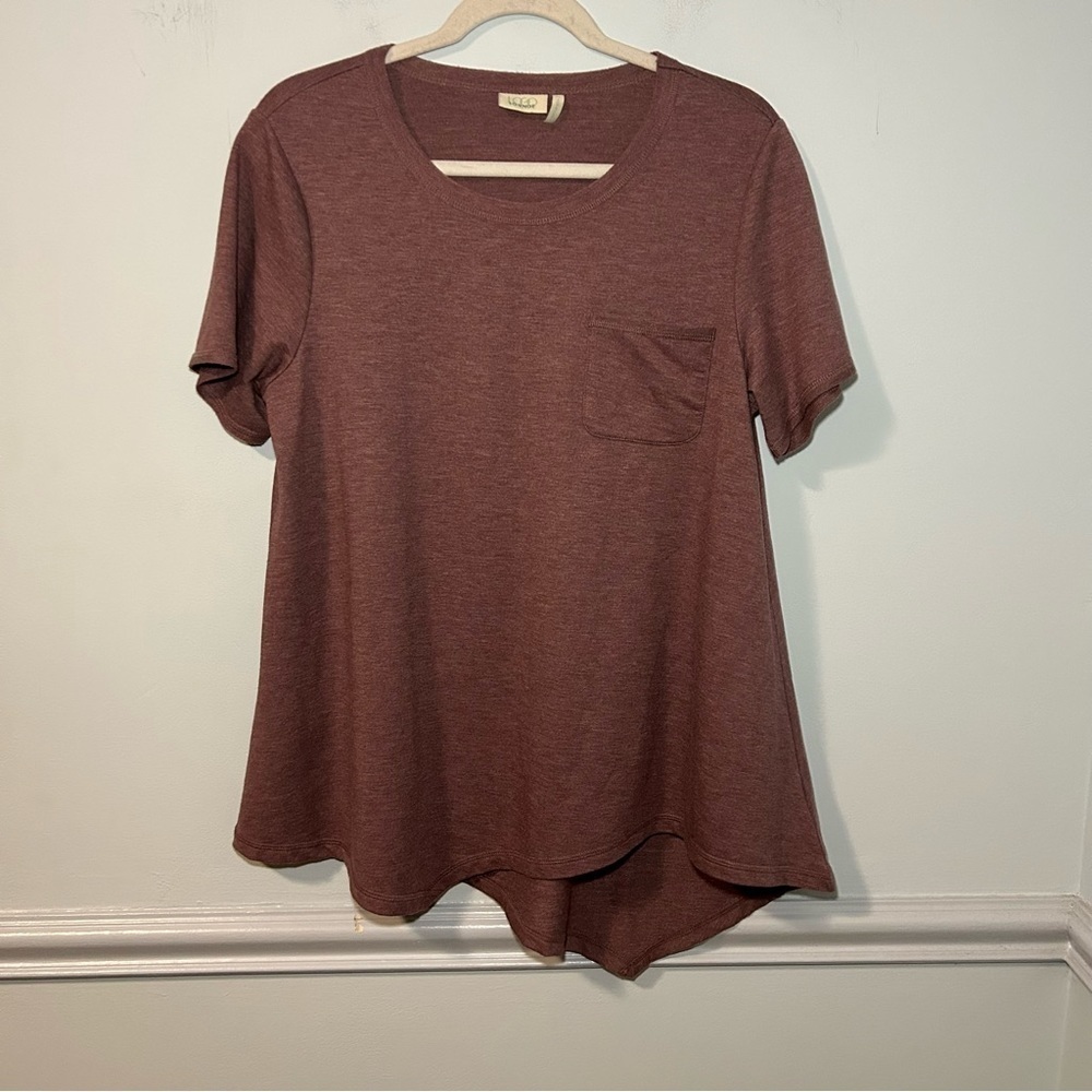 LOGO Lounge Purple Asymmetrical Short Sleeve Top Size Medium